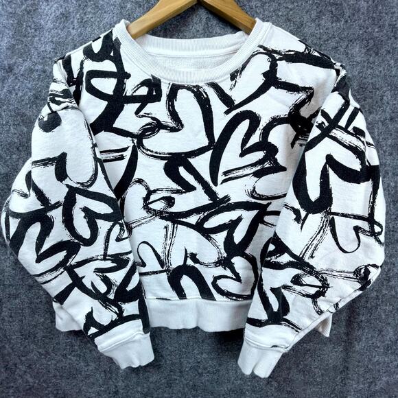 Maeve By Anthropologie Sweatshirt Womens XS White Black Heart Print Boxy - Picture 1 of 5